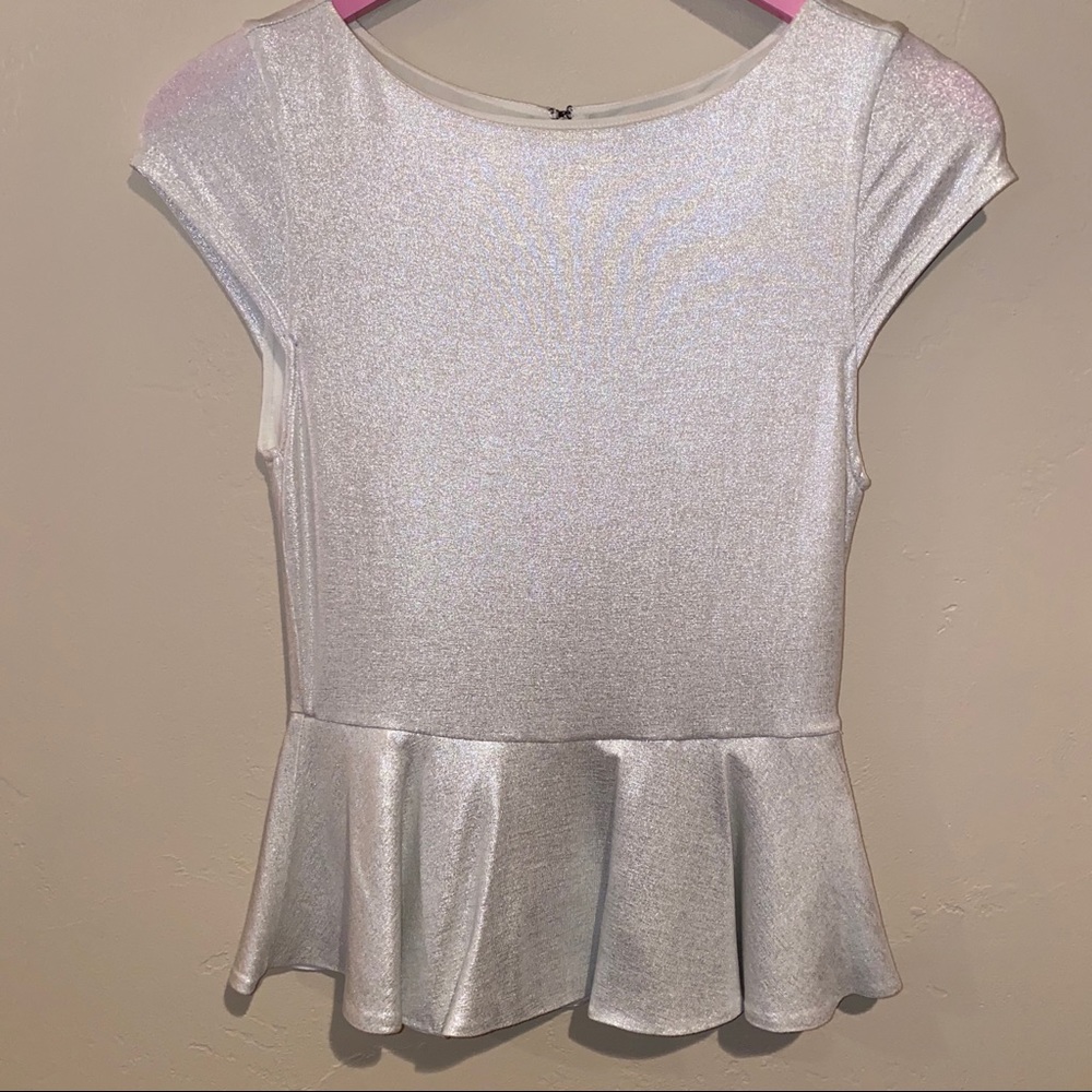 Alice + Olivia Silver Peplum Top